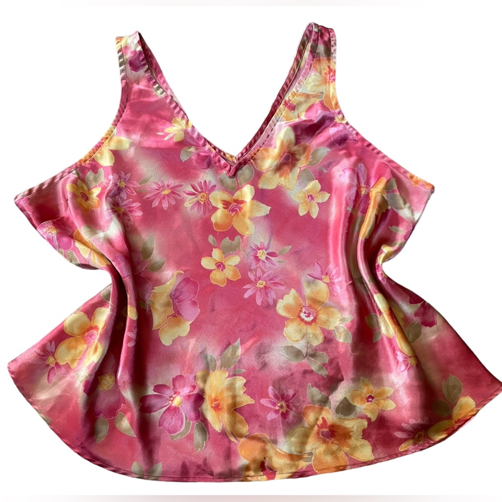 Sophia by Delicates Y2K Pink Orange Tie Dye Tropical Floral Cropped Tank Top